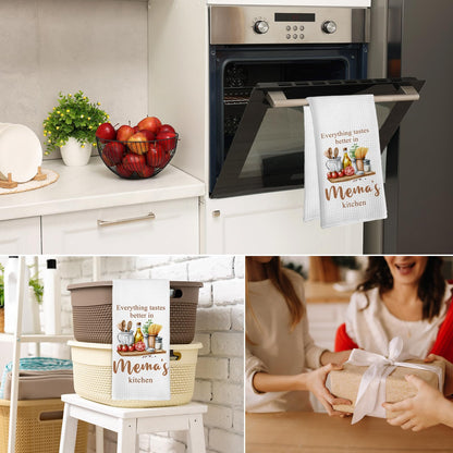 Mema Gifts Kitchen Towels, Grandma Gifts for Mothers Day Birthday, Everything Tastes Better in Mema's Kitchen Decorative Hand Dish Tea Towels, Housewarming New Home Gift for Grandma,16x24