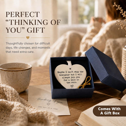 Friendship Gifts for Women, Ceramic Heart Keepsake Ornament “Maybe I Can’t Stop the Downpour” Encouragement Keepsake for Best Friend, Sister, Tough Times Support with Gift Box, 3 Inch