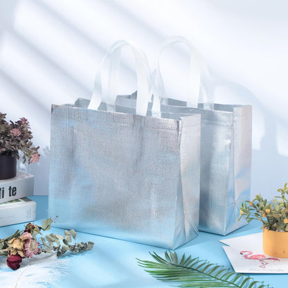 Eccliy 60 Pcs Reusable Gift Tote Bags Housekeeping Appreation Grocery Shopping Bag with Handles for Bridesmaid Wedding(Silver)