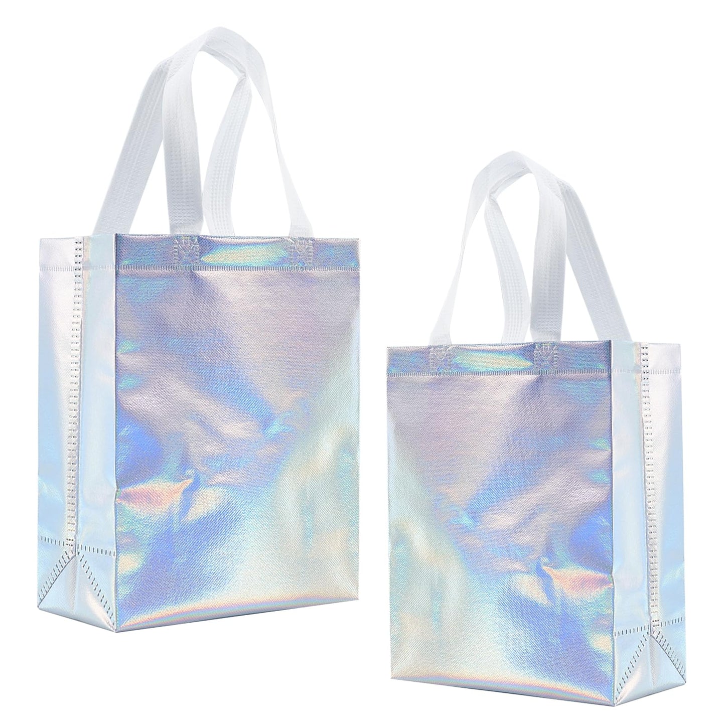 Tendwarm 12 Pcs 8x4x10 Inches Reusable Iridescent Gift Bag Favor Bags for Party Wedding Christmas Medium Size
