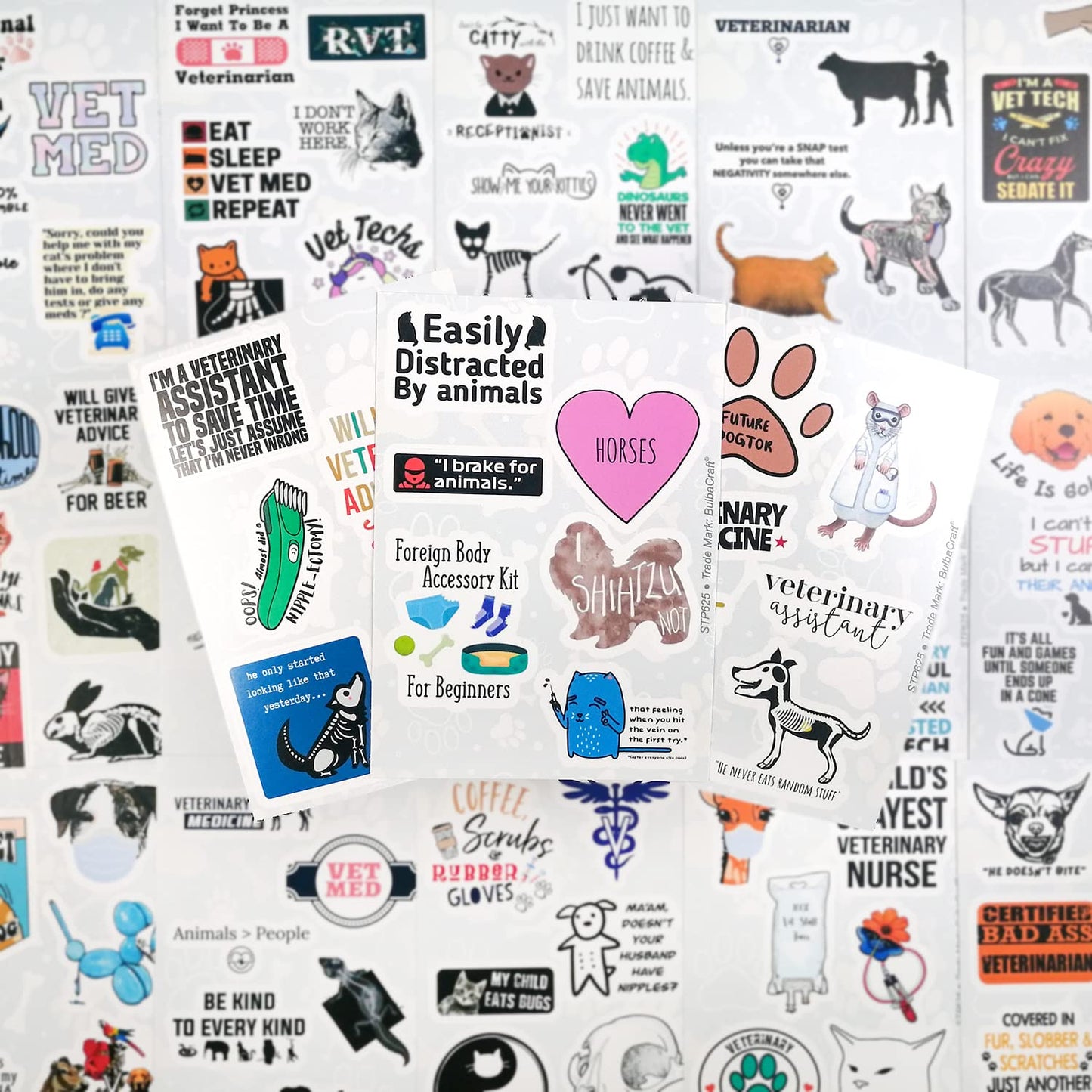 BulbaCraft 100Pcs Funny Veterinary Stickers and Laptop Decals, Vet Stickers, Veterinarian Decals, Funny Veterinary Gifts, Gifts for Women & Men