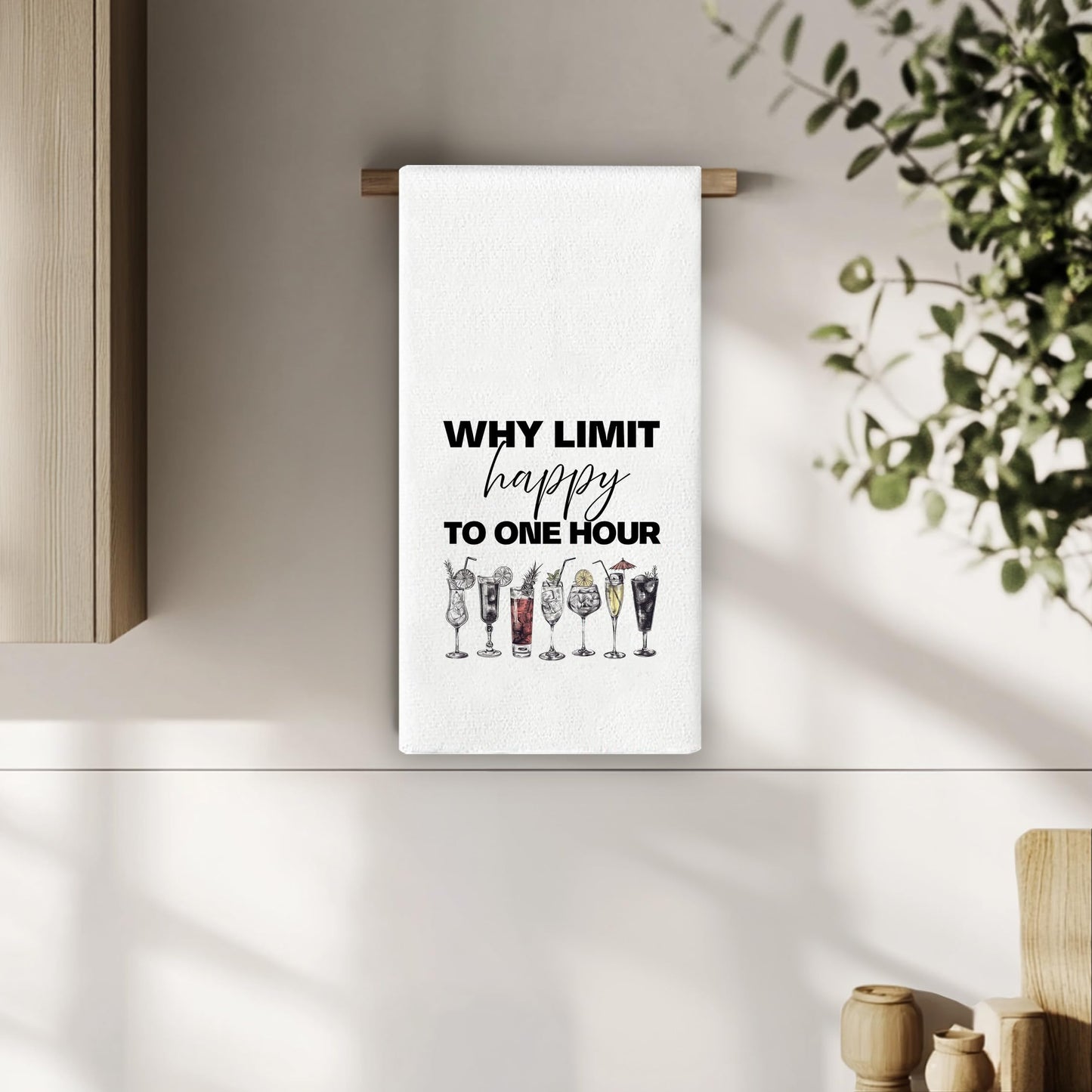 Happy Hour Kitchen Towels - Cocktail Lover Gifts, Cheer Bar Home Bar Decor, Why Limit Happy to One Hour Bar Towels for Bartender, Whiskey Bar Decor, 16x24 Inch