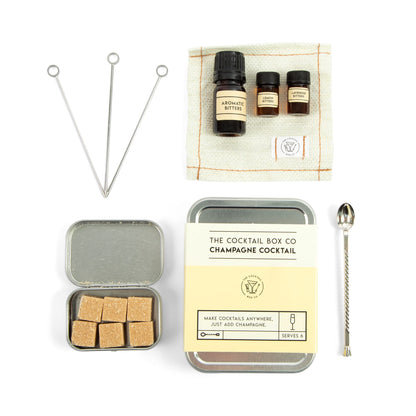 The Cocktail Box Co. Champagne Cocktail Kit - TSA Approved Champagne Travel Kit - Engagement & Birthday Gift - Pack of 1, Stainless Steel, Powder Form