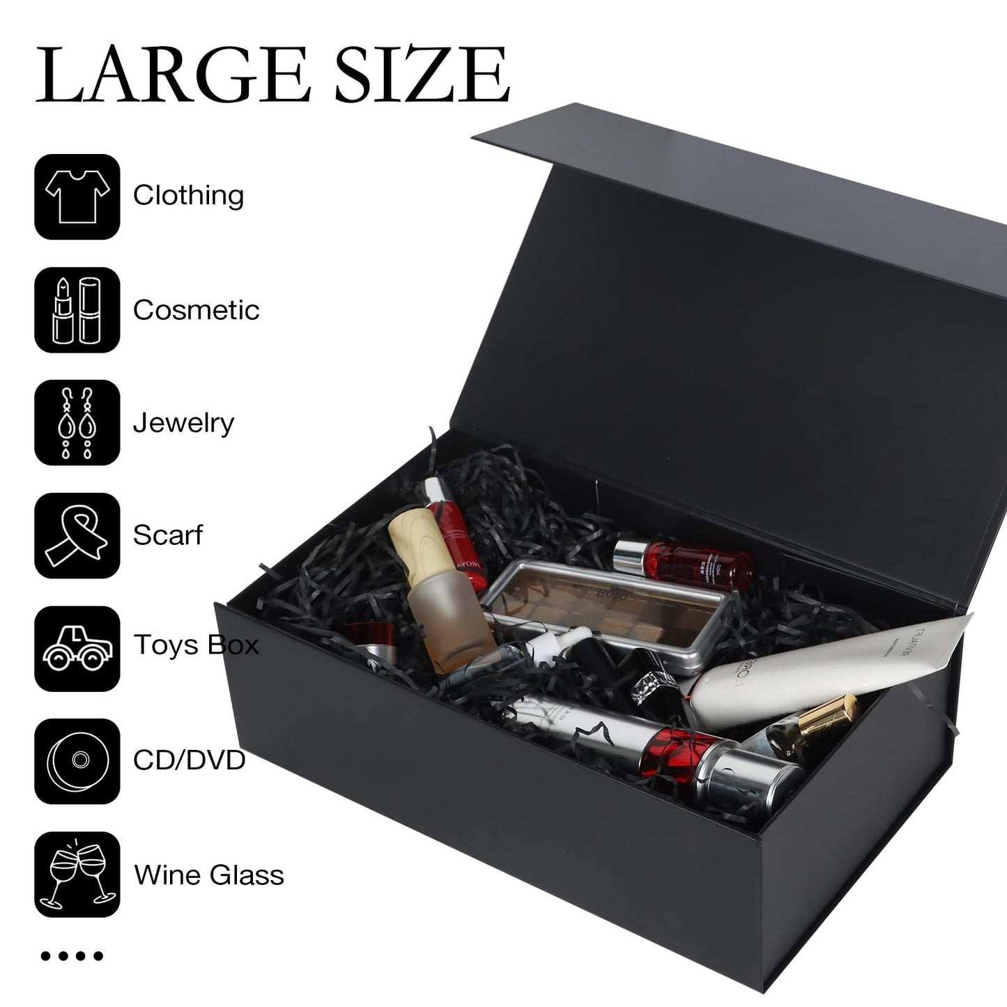 LFBOX Black Gift Box with Magnetic Lids 13.8x8.3x4.4 in, Large Bridesmaid Groomsman Proposal Boxes 1 Pack, Collapsible Rectangle Storage Box