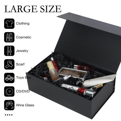 LFBOX Black Gift Box with Magnetic Lids 13.8x8.3x4.4 in, Large Bridesmaid Groomsman Proposal Boxes 1 Pack, Collapsible Rectangle Storage Box