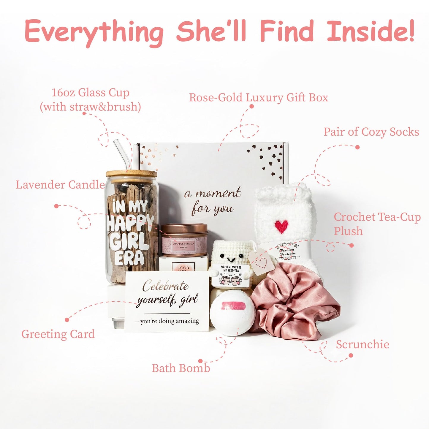 MHSMHL Best Friend Bestie Birthday Gifts for Women, Friendship Gifts for Women, Best Friend Gift Basket Galentines Gifts Valentines Day Gift for Friends Spa Care Box with 16oz Glass Cup