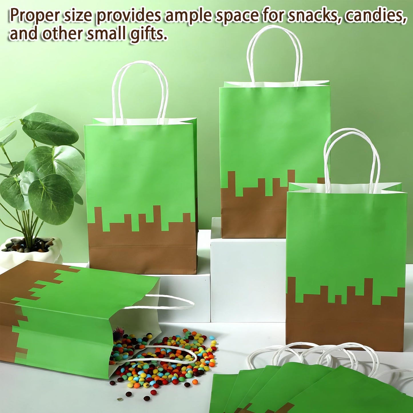 12Pcs Pixel Theme Party Favor Bags Video Game Party Supplies Pixel Paper Gift Mining Theme Goodie Bags with Handle Gamer Birthday Treat Candy Bag for Kids Pixelated Birthday Baby Shower Decoration