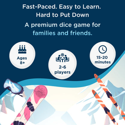 LAST RUN – Fast-Paced Family Dice Game | 2-6 Players | Ski Gift Travel Game for Skiers & Snowboarders | Après Ski & Friends Game Nights | 8+
