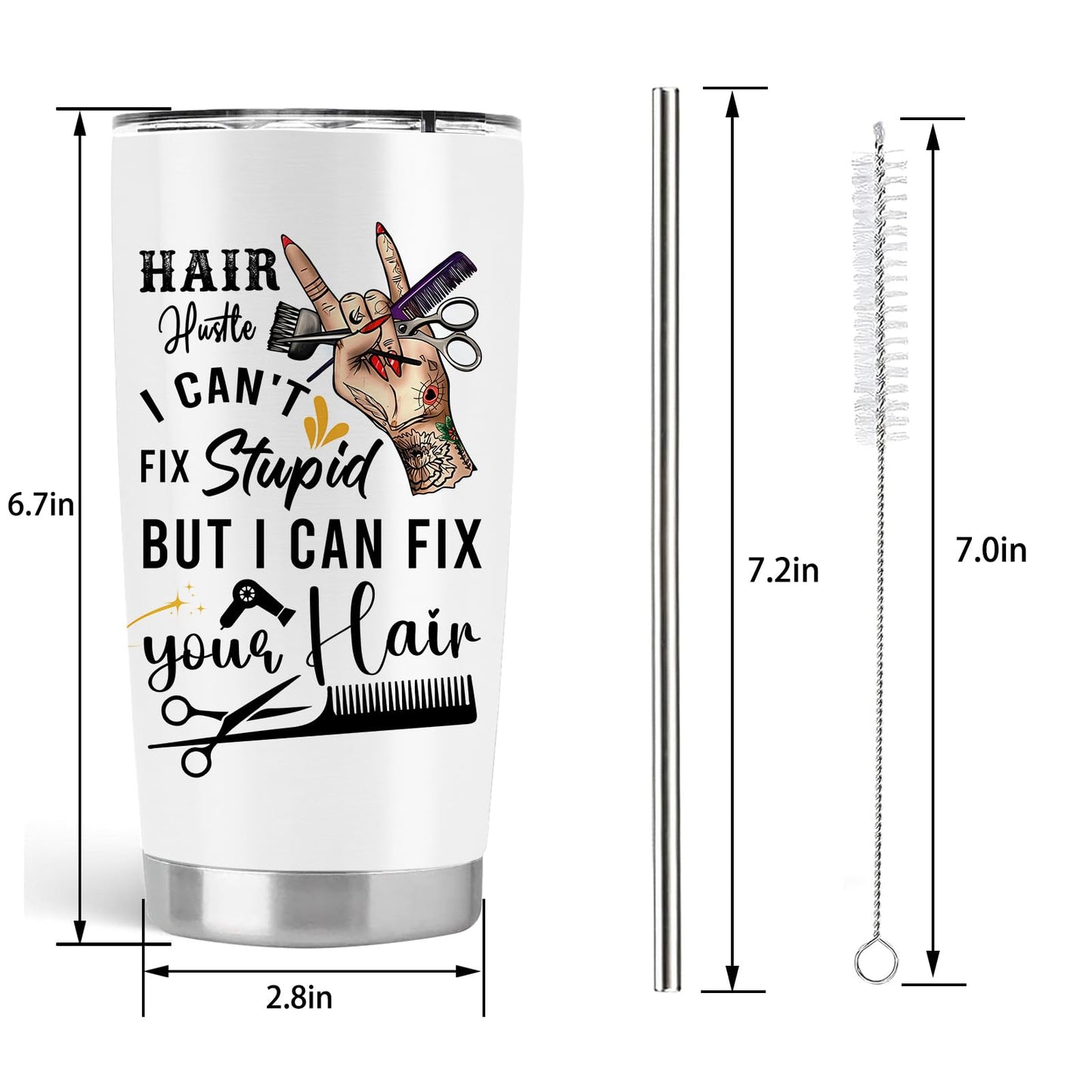 Hair Stylist Gifts: Stainless Steel Tumbler with Lid and Straw Coffee Mug, 20 OZ