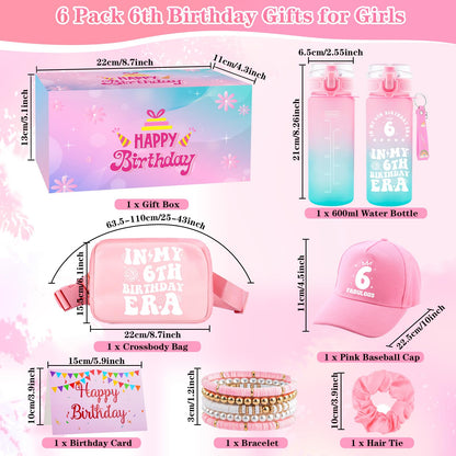 6th Birthday Gifts for Girls, 6 Year Old Girl Birthday Gift, Gifts for 6 Year Old Girl Trendy 2026 Water Bottle,Cap, Bag, 6 Birthday Gifts Ideal for Daughter Sister Niece, Things for 6yr Old Kids