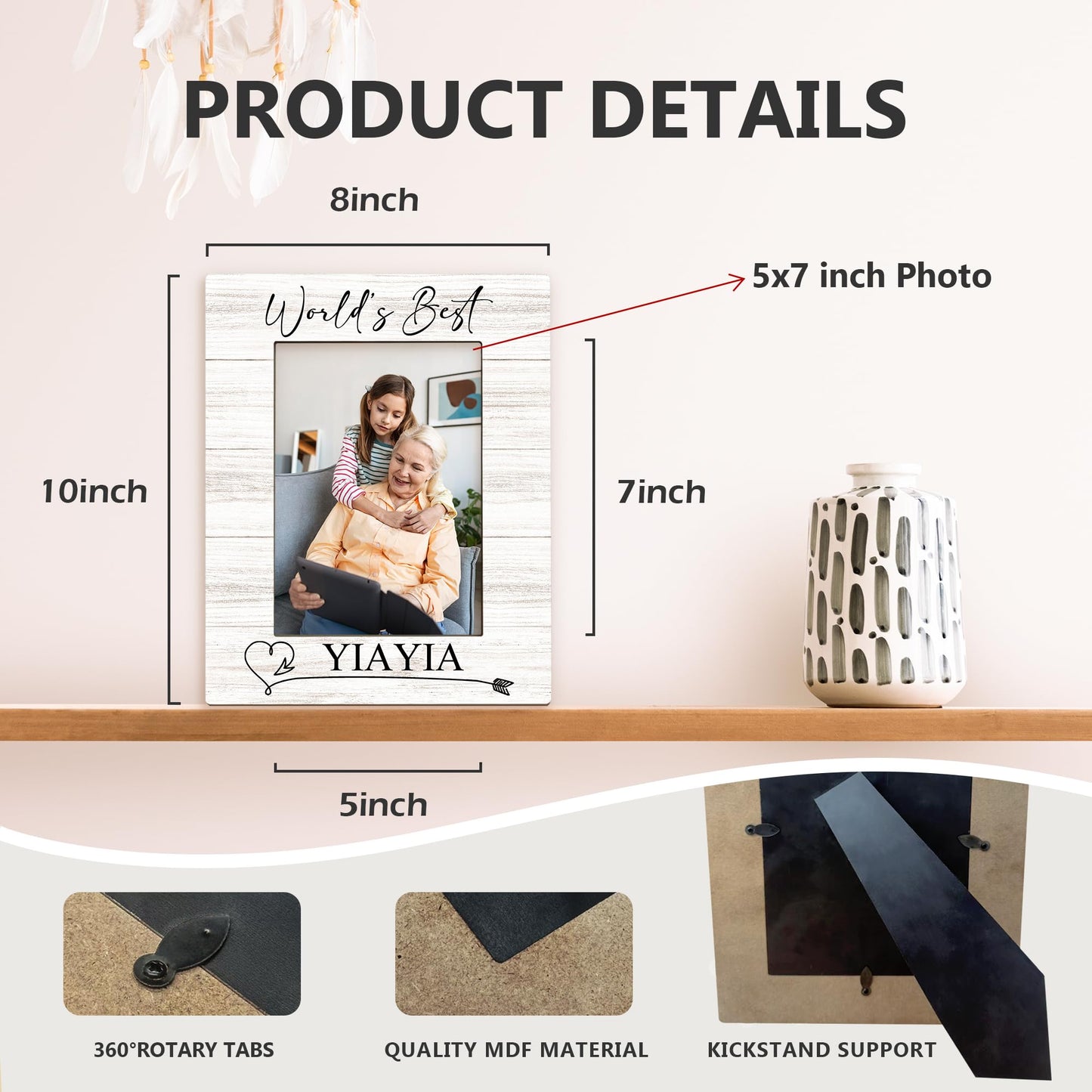 Yiayia Gifts Picture Frame 5x7, Grandma Photo Frame, Christmas Mothers Day Birthday Gifts for Yiayias from Grandkids, World's Best Yiayia Wooden Picture Photo Frames for Desk Home Room Decor