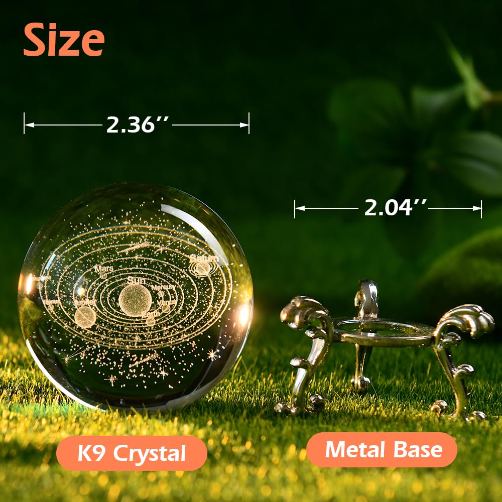 3D Solar System Crystal Ball Universe Gifts 60mm Glass Astronomy Globe Decor Science Planets Model Gift Space Themed Gifts for Space Enthusiasts and Model Collectors