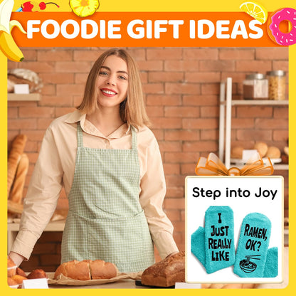 HAPPYPOP Food Drink Gifts for Women - Boba Tea Ramen Gifts for Her, Funny Saying Fuzzy Socks