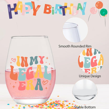 Lamyba 21st Birthday Gift for Her - In My Legal Era Wine Glass, 21 Year Old Birthday Decorations For Women, 21st Birthday Gifts Ideas For Female, Friends, Daughter, Sister, 15oz