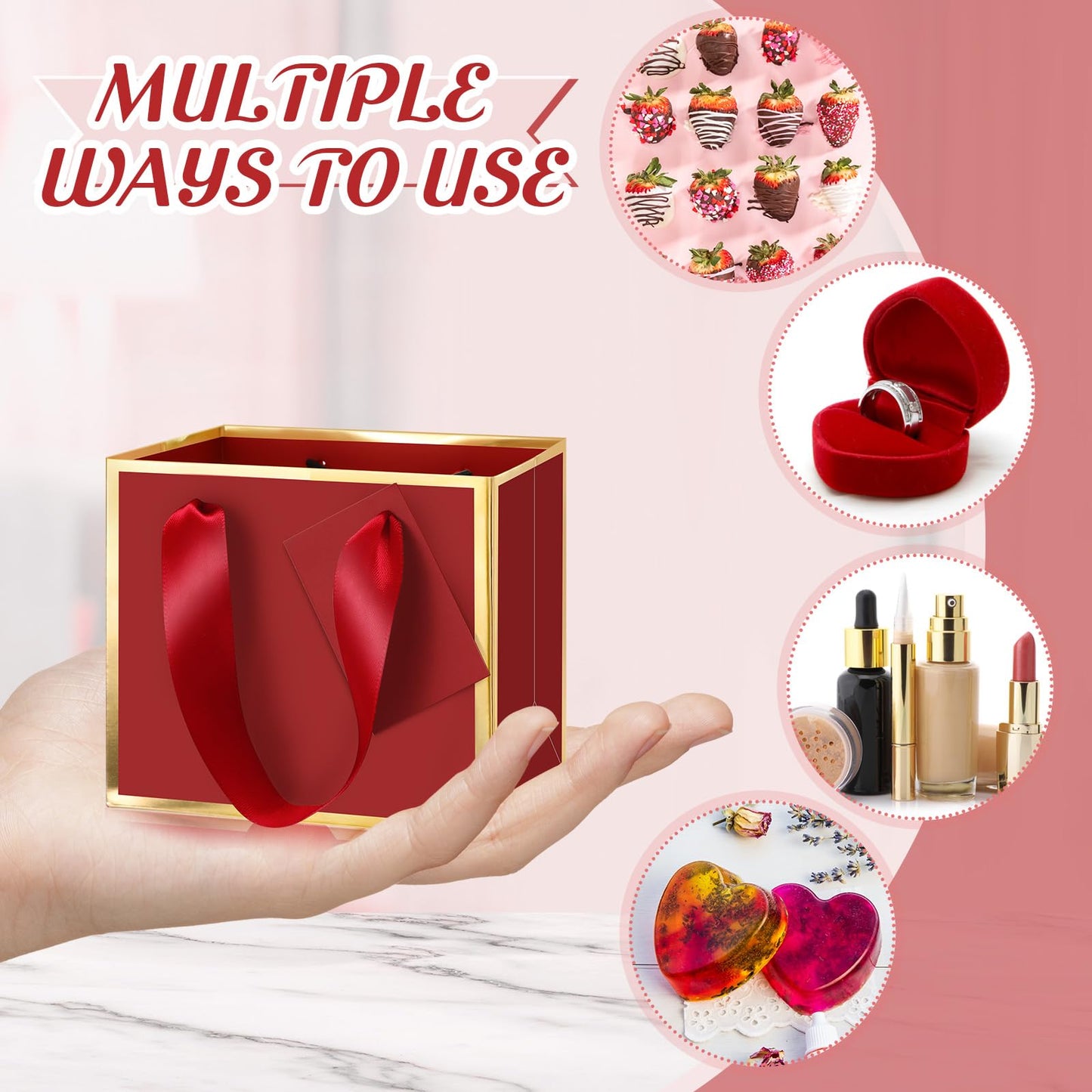 Yeaqee 50 Pcs Mini Metallic Paper Gift Bags with Handle 4.75x2.25x4'' Small Gift Bag DIY Tag Thank You Party Favor for Graduation Father's Day Wedding Baby Shower Birthday Jewelry (Burgundy Red,Gold)