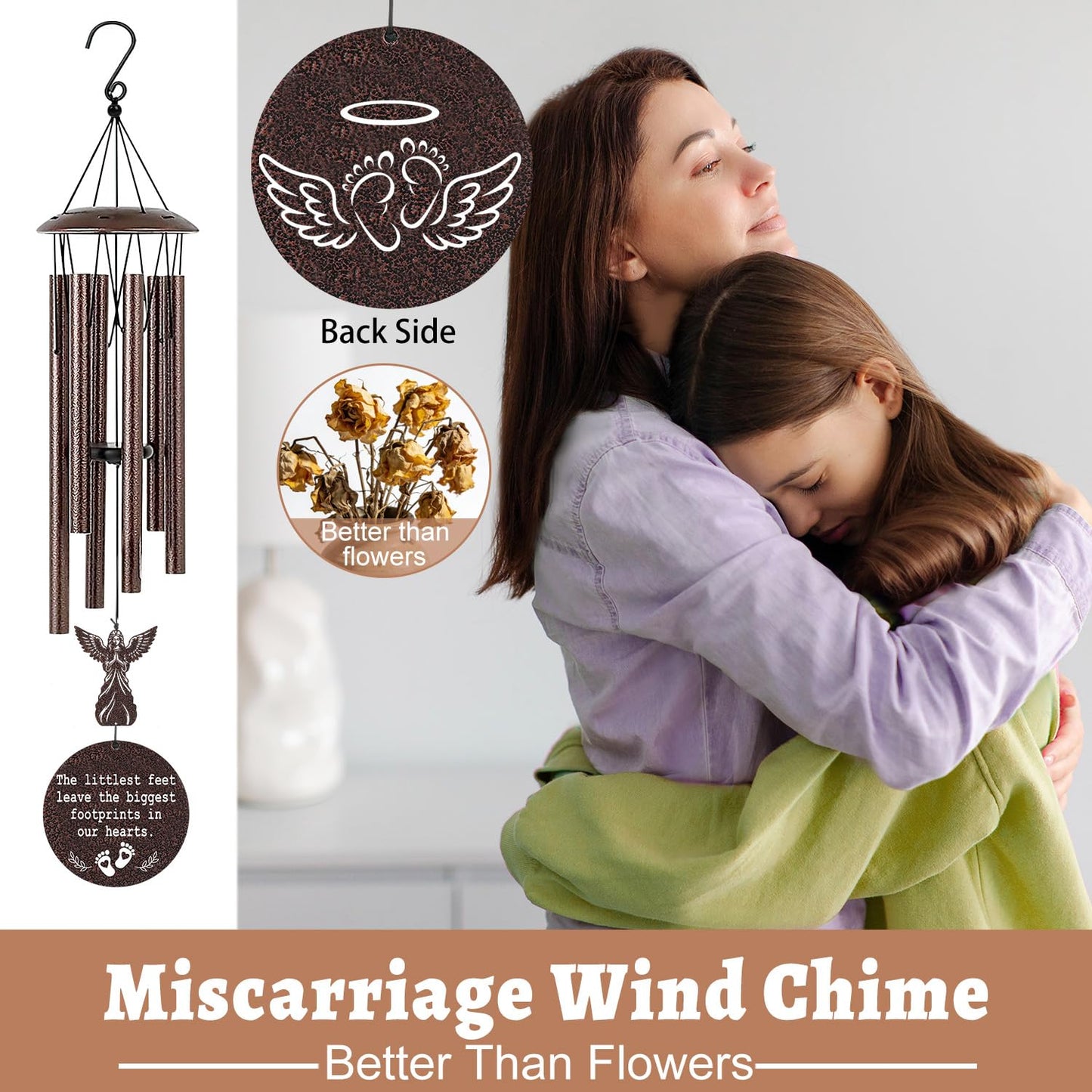 Miscarriage Gifts for Mothers - 36'' Miscarriage Memorial Wind Chimes for Women, Infant Baby Loss Keepsake Sympathy Memorial Bereavement Condolence Remembrance Gift, in Memory of Angel Baby