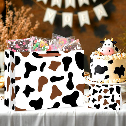 Large Brown Cow Print Gift Bag with Tissue Paper and Card Cow Party Favors Bag Brown Farm Animal Goodie Bags Cowboy Paper Bags for Cowboy Cowgirl Theme Birthday Party Wedding Shower Supplies