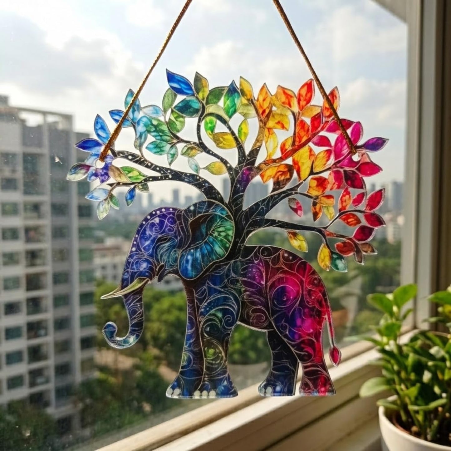 Elephant Gifts for Women Acrylic Tree Ornament - Faux Stained Glass Window Suncatcher - Best Friend Birthday Friendship Gifts for Friends Girls Bestie