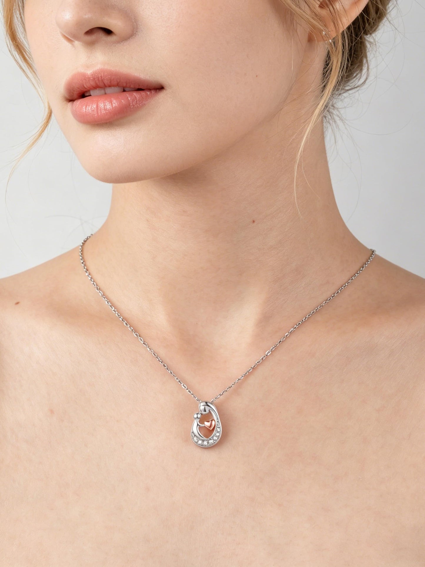 Sereney First Mothers Day Gifts for New Mom Necklace, New Mom Gifts as 1st Mothers Day Necklace for Women, White Gold Plated Hugging Heart Pendant as Hypoallergenic Mother Jewelry for New Mommy