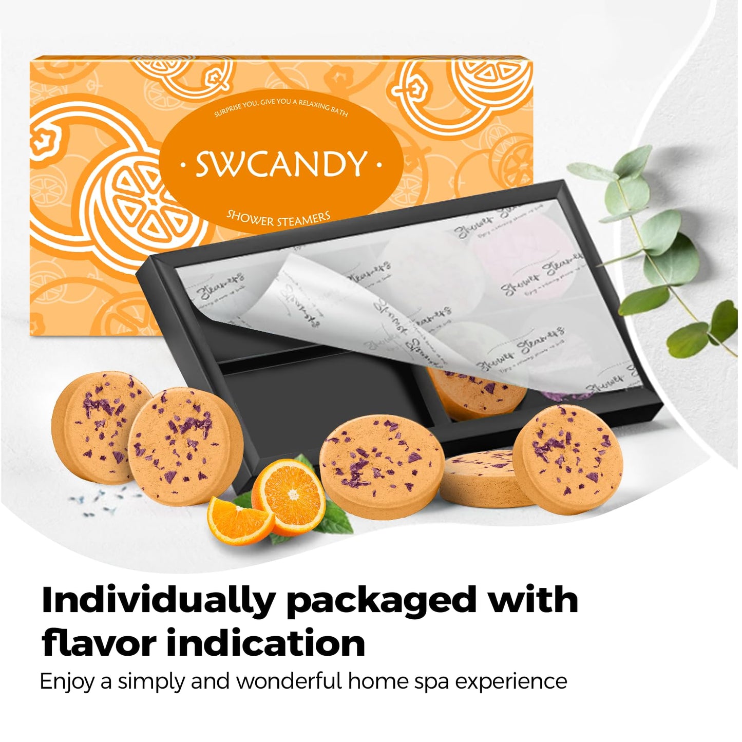 SWCANDY Shower Steamers Aromatherapy Birthday Gifts for Women Travel Essentials, 8 Pcs Orange, Bath Bombs Shower Bombs with Natural Essential Oils, Relaxation Home SPA