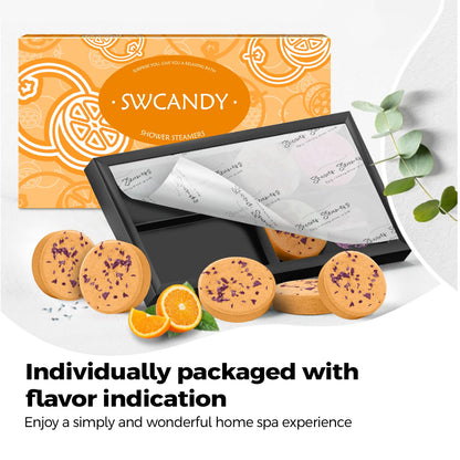SWCANDY Shower Steamers Aromatherapy Birthday Gifts for Women Travel Essentials, 8 Pcs Orange, Bath Bombs Shower Bombs with Natural Essential Oils, Relaxation Home SPA