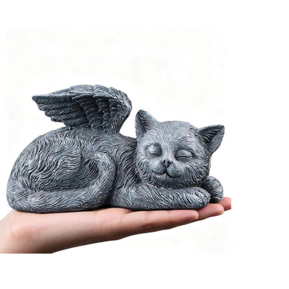 Sleeping Cat Memorial Statue – Resin Angel Wing Kitten Garden Grave Marker, Weatherproof Outdoor Pet Loss Sympathy Gift for Cat Lovers (4.7")