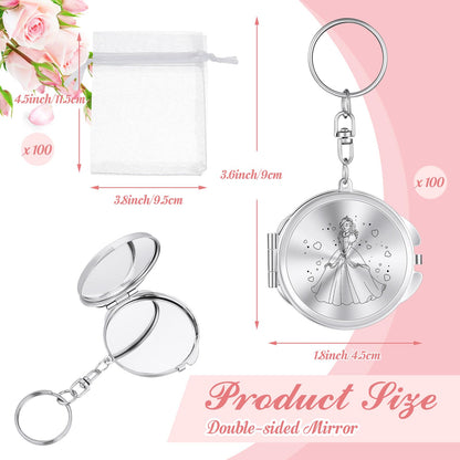 Nosiny 50 Sets Quinceanera Party Favor for Guests Silver Compact Mirror Keychain with White Organza Bag 15 Birthday Gift for Guest Princess Party Favor