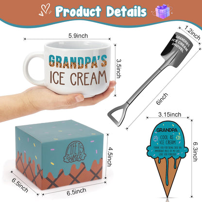 Grandpa Gifts for Fathers Day - Ideal Father's Day Birthday Gifts for Grandpa Grandfather from Granddaughter Grandkids, Grandpa's Ice Cream Bowl with Shovel Set Present Father's Day Xmas