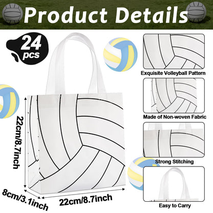 24Pcs Volleyball Gift Bags With Handles Bulk Sport Theme Treat Candy Bags Volleyball Team Present Non Woven Goodie Snack Favor Bag for Sport Boys Birthday Party Favor Baby Shower Decorations Supplies