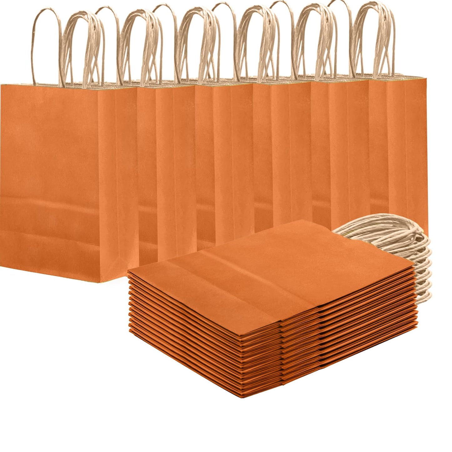 qiqee Classic Orange Gift Bag with Handles Bulk 24Pcs Paper Bags -8.3"x6"x3. 15" Party Favor Bags - Solid Color