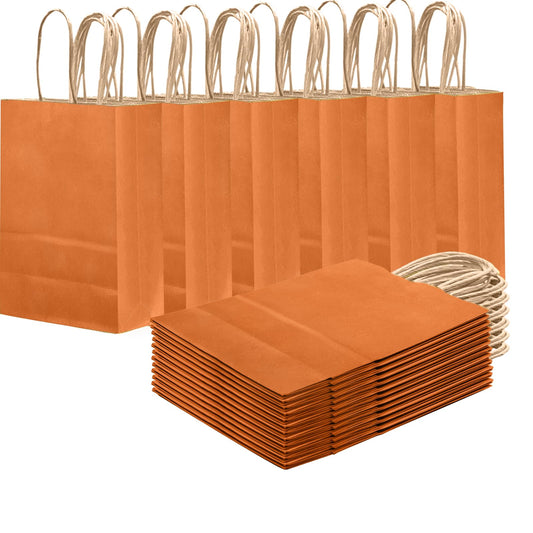 qiqee Classic Orange Gift Bag with Handles Bulk 24Pcs Paper Bags -8.3"x6"x3. 15" Party Favor Bags - Solid Color