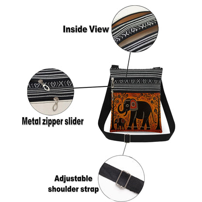 Elephant Print Women Crossbody Bag Wildlife with Plant Adjustable Shoulder Strap Messenger Bag Men Travel Crossbody Purse Unique Birthday Present Elephant Gift for Adult