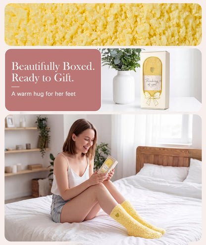 American Trends Fuzzy Socks for Women in Gift Box, Ultra-Soft Cloud Sleep Socks with Thinking of You Wrap, Gifts for Women