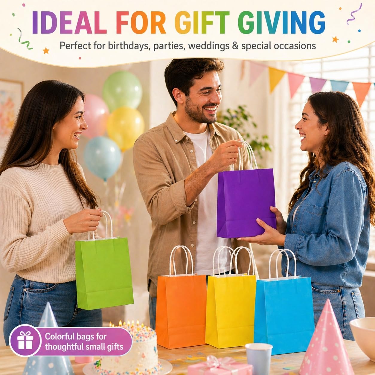 MAQIHAN Gift Bags With Handles - 15 Pcs Gift Bag Bulk Paper Bag Goody Bags Kraft Paper Bags Party Favor Bags Small Bag for Gifts Craft Goodie Birthday Valentine Christmas