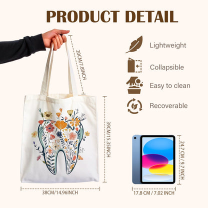 Dental Hygienist Gifts, Dental Canvas Tote Bag, Gifts for Dentists Reusable Shopping Grocery Bags