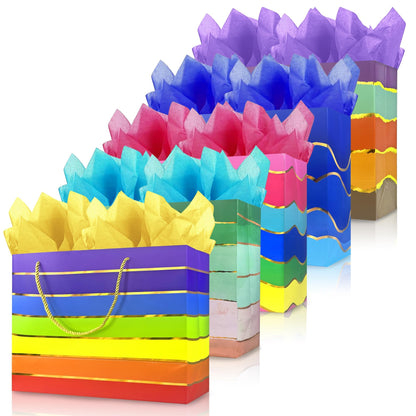 MUMULULU 5 Pack 16" Extra Large Gift Bags with Handle and Tissue Paper Birthday Gift Bags Rainbow Gift Bags for Birthday Party Baby Shower Wedding Holiday Presents