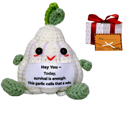 Handmade Crochet Decorative Gift with Meaningful Quote – Garlic Friends Design – Cute Design Collection for Men and Women, Romantic Gift for Valentine's Day, Birthday, and Christmas
