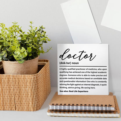 Doctor Gifts for Women Men, Doctor Appreciation Thank You Gifts DR Birthday Christmas Gift Medical School Student Graduation Gifts, Doctor Definition, Medical Office Wooden Box Sign Desk Decor