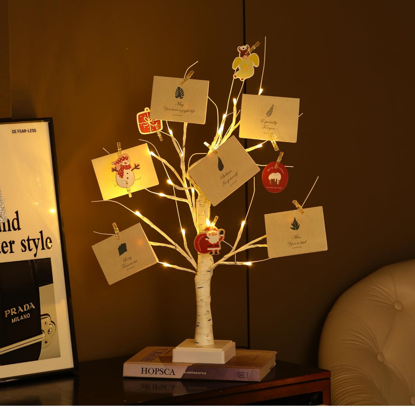 Money Tree Gift Card Holder , 24 LED Warm White Lights USB and Battery Powered, with Clips and Greeting Cards, Gift Holder Decor for Cash Photo Mother's Day Graduation Gifts