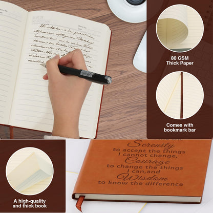 AA & NA Sobriety Leather Notebook Addiction Recovery Gift for Friends Women Men Birthday Gifts New Beginnings Gifts for Friends (God grant me-AA)