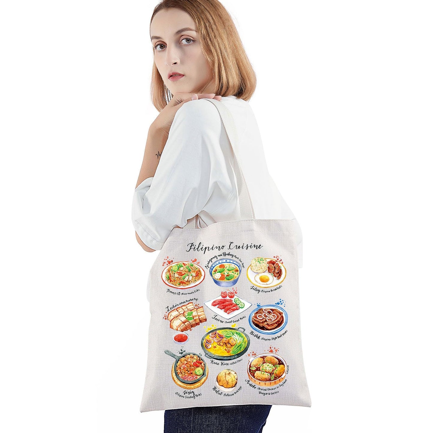 BWWKTOP Filipino Cuisine Tote Bag Philippines Travel Gifts Philippines Culture Shoulder Bag Filipino Vacation Gift