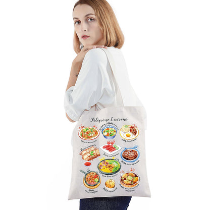 BWWKTOP Filipino Cuisine Tote Bag Philippines Travel Gifts Philippines Culture Shoulder Bag Filipino Vacation Gift