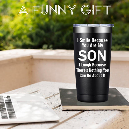 Grifarny Gifts for Son - Son Gifts from Mom, Dad - Christmas, Fathers Day, Birthday Gifts for Adult Sons - I Smile Because You are My Son Tumbler Cup 20 oz