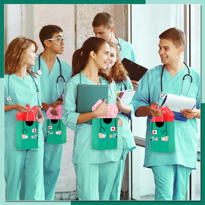 Nezyo 30 Pcs Nurse Gift Bags with 30 Wrapping Tissue Papers Nurses Appreciation Week Gifts Bags Stylish Nurse Appreciation Gifts for Thank Party Memorable Nursing Assistant Graduates Medical (Green)