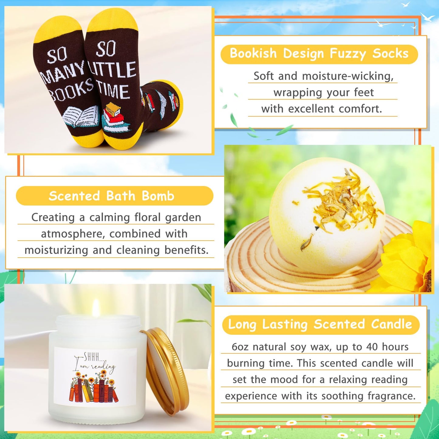 12PCS Gifts for Book Lovers-Book Lovers Gifts for Women, Bookish Gifts for Readers, Librarians, Bookworms, Mothers Day, Sunshine Box Birthday Gifts for Book Reading Lovers Book Themed Gifts for Women