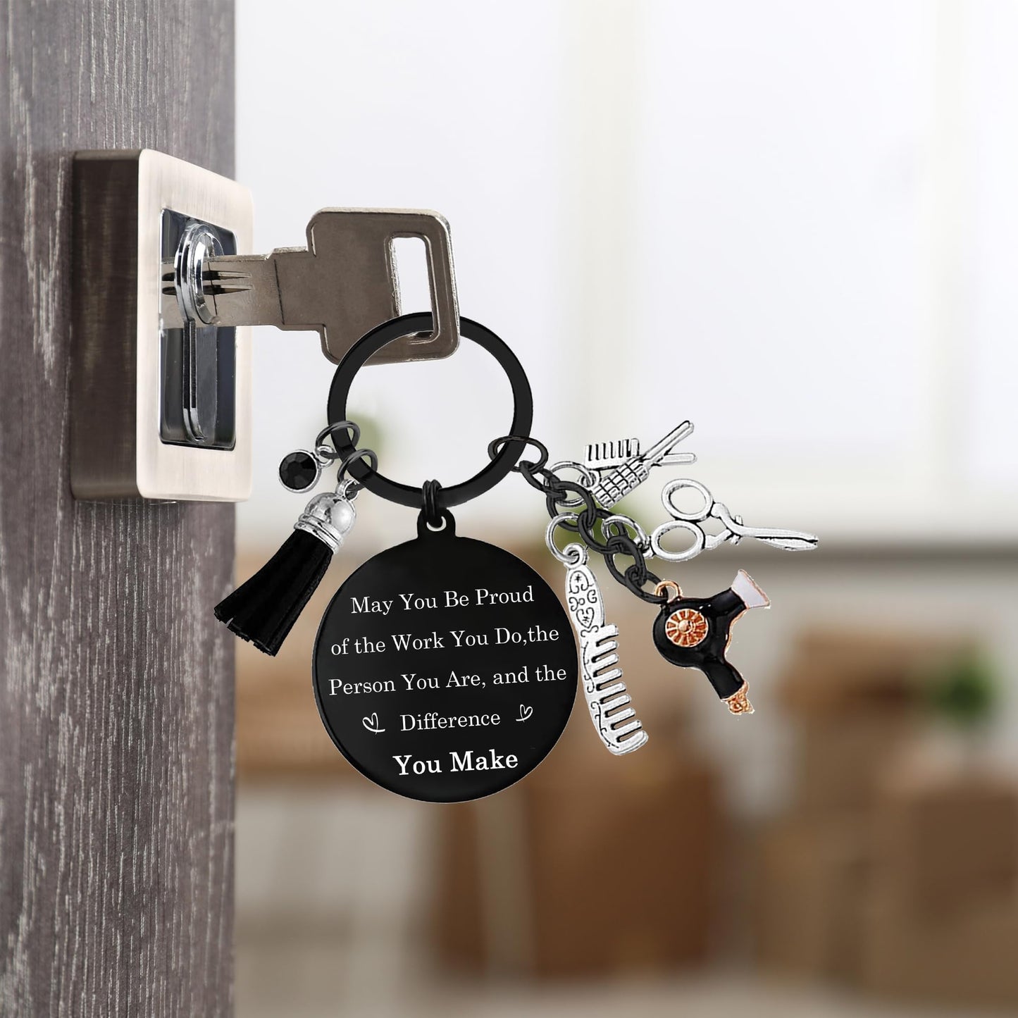 Hair Stylist Gifts Keychain, Hairstylist Keyring for Women with Comb Hair Dryer, Scissors Charm for Birthday Gift