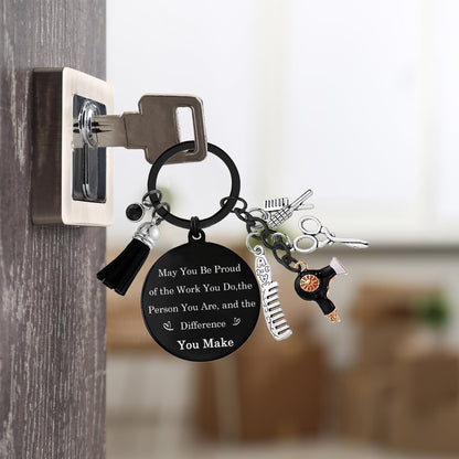 Hair Stylist Gifts Keychain, Hairstylist Keyring for Women with Comb Hair Dryer, Scissors Charm for Birthday Gift