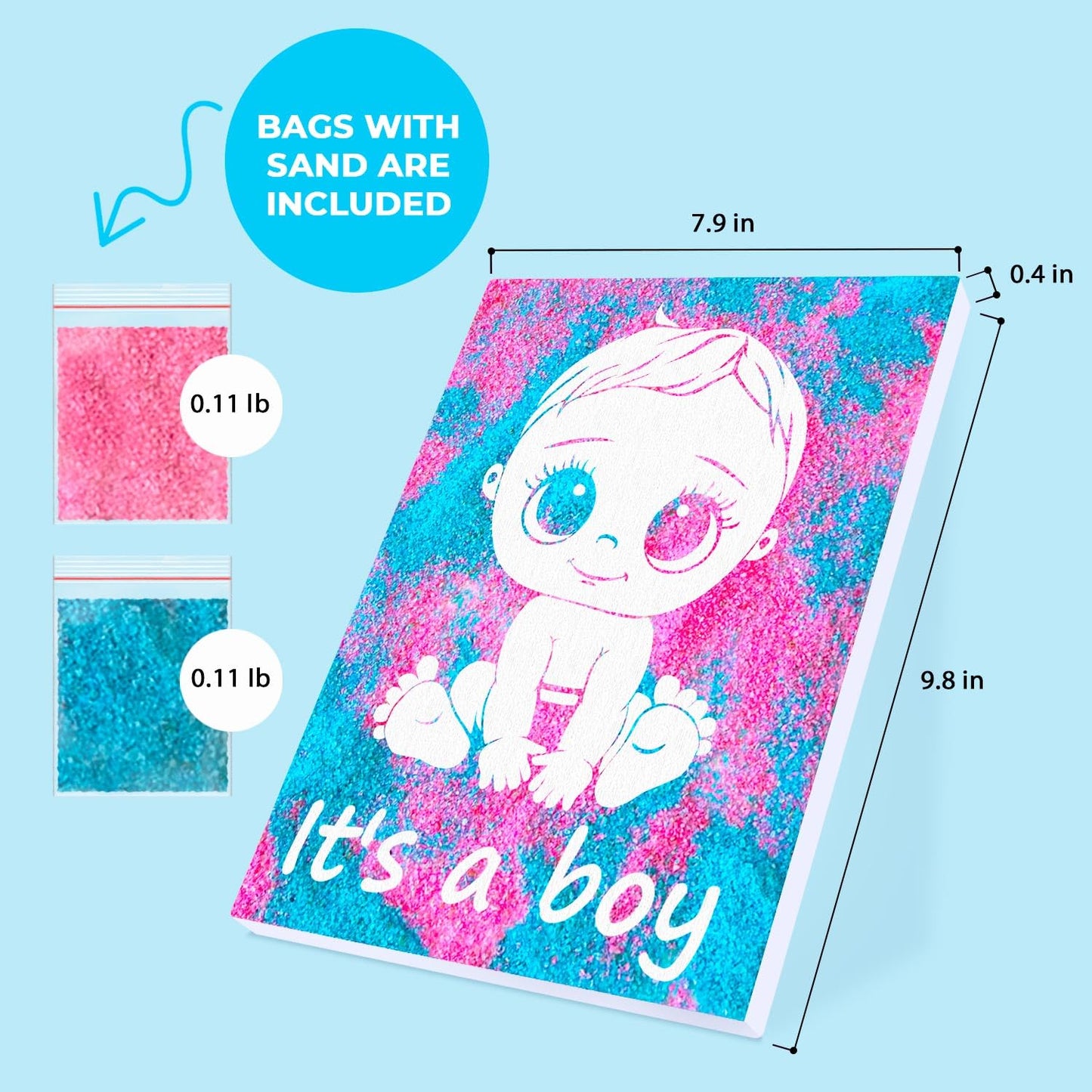 FETTIPOP Magic Art Canvas, Exposuring Sand Art (Gender Reveal – It’s a Boy Smiling) – Surprise Baby Shower Pregnancy Announcement, Unique Gift 7.9x9.8 inch