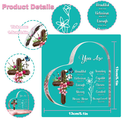 JUNQIU Christian Gifts for Women, Inspirational Gifts for Women Religious, Bible Verse and Encouragement Spiritual Gifts, Gifts for Woman, Mom, Friend, Sister-Acrylic Hearts Plaques