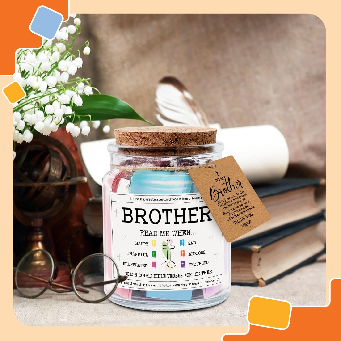 NewEleven Fathers Day Gift For Brothers - Brother Christian Birthday Gift For Little, Adult Bro, Sibling - Meaningful Gifts For Brothers From Sister, Family - Bible Verse Jar